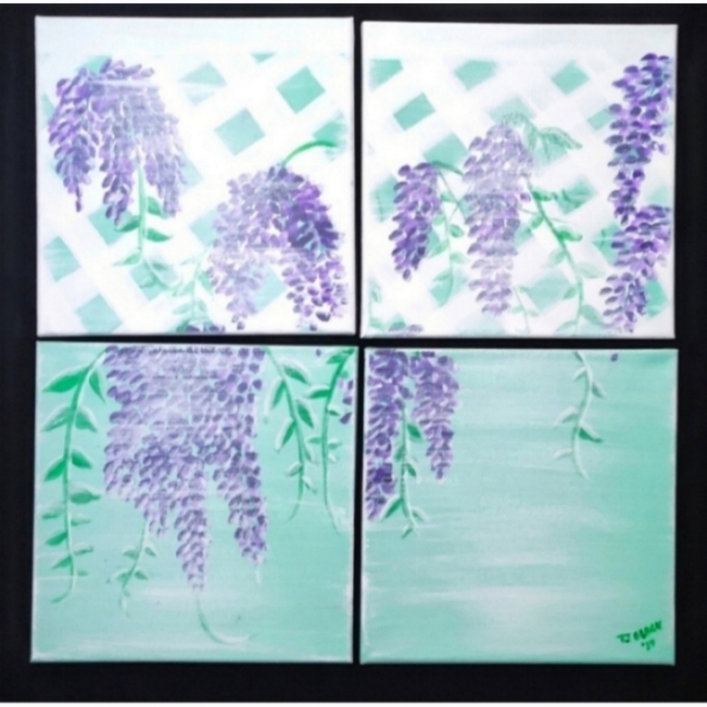 Wisteria flower purple white washed painting original artist acrylic on canvas
